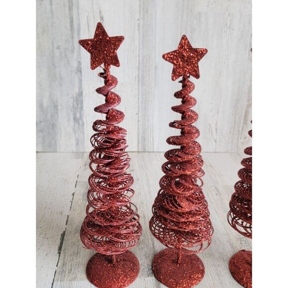 Glitter red star pine tree xmas Home decor metal - Picture 2 of 10